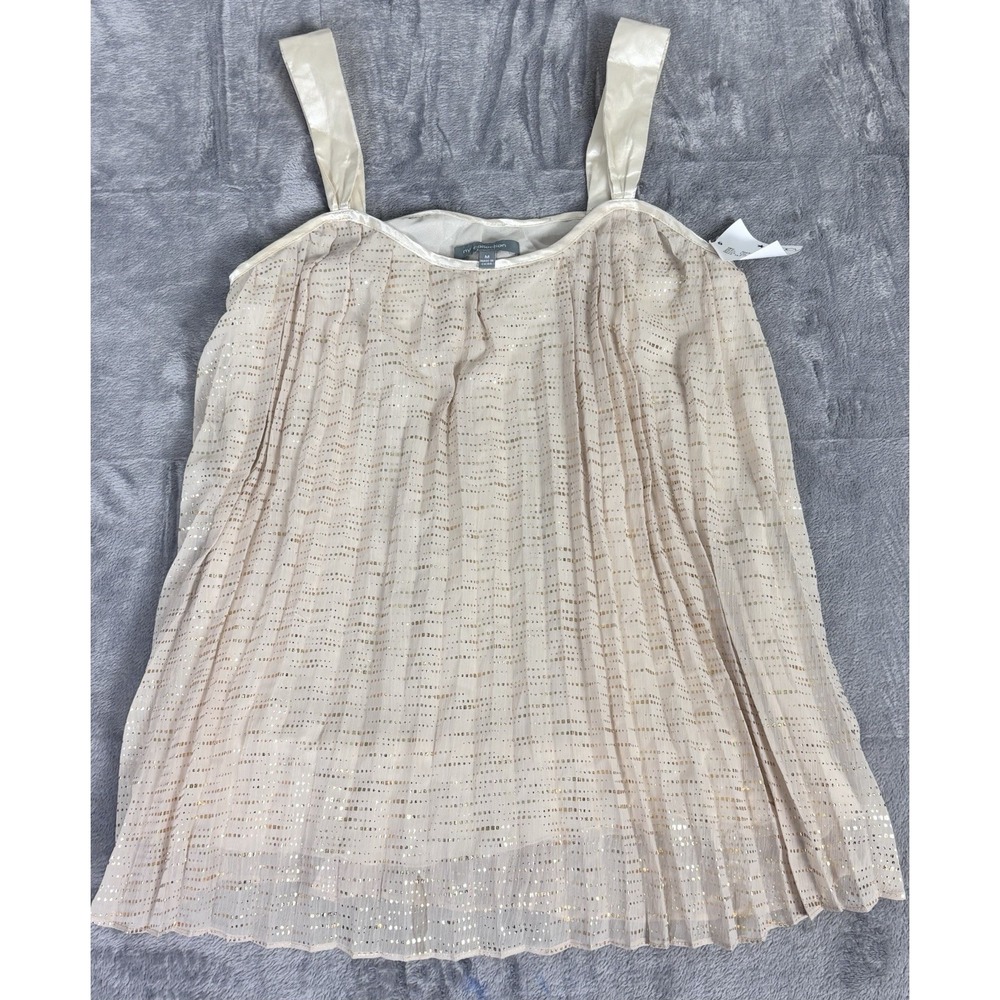 New York Collection Babydoll‎ Top Medium Gold Pleated Sheer Lined NWT